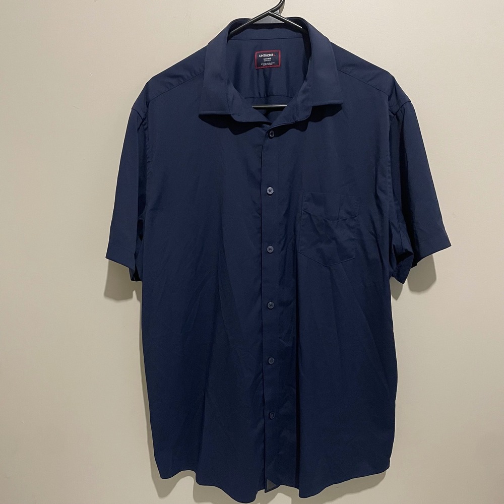 UNTUCKit Gironde SS Navy Blue Short Sleeve Button Down Shirt Mens XL Regular Fit